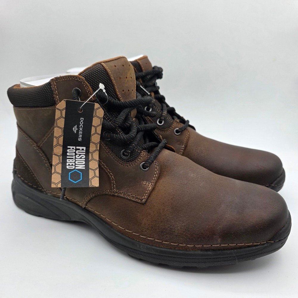 Dockers Hartley Mens Dark Tan Leather Boots Fusion Footbed 90-29572 Size 12 M